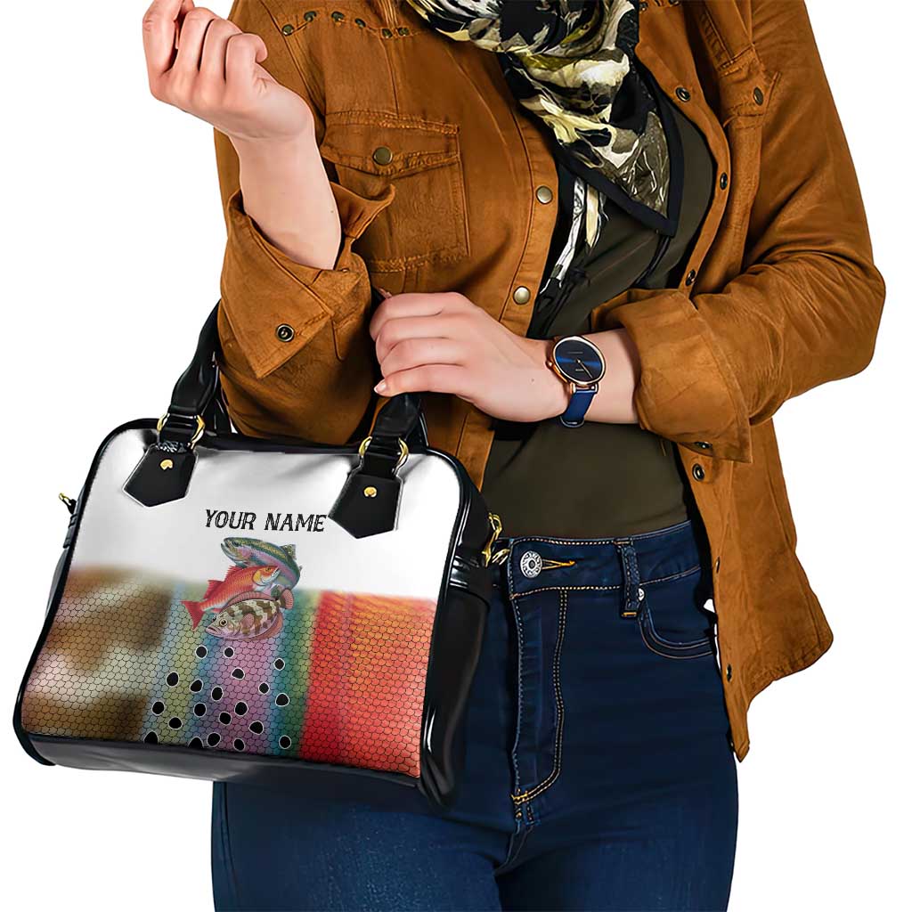 Multicolor Fish Pattern Design Shoulder Handbag Fishing Scaled Texture and Custom Name Print TS04