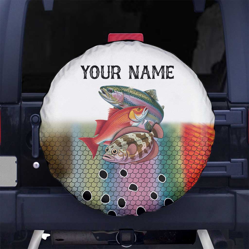 Multicolor Fish Pattern Design Spare Tire Cover Fishing Scaled Texture and Custom Name Print TS04