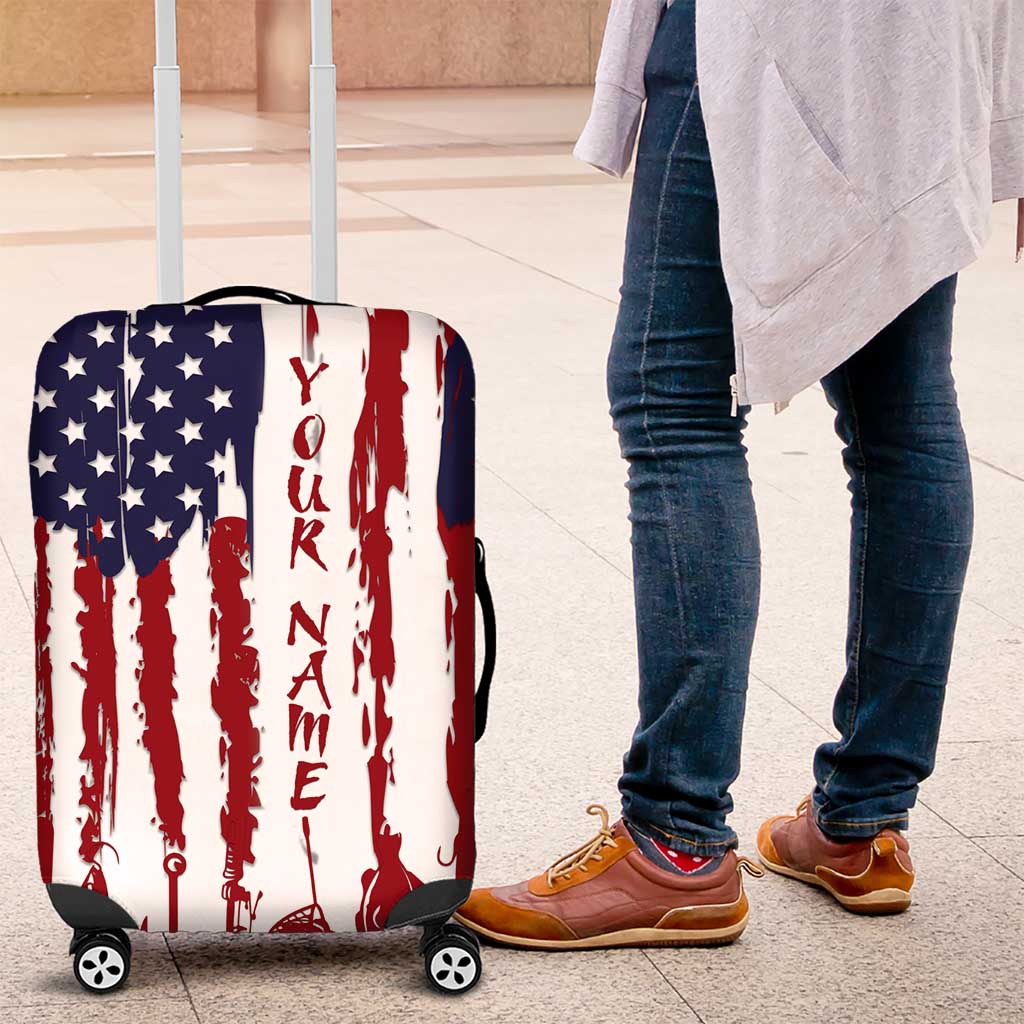 American Flag Fishing Luggage Cover Lure and Hook Elements and Custom Name Print TS04
