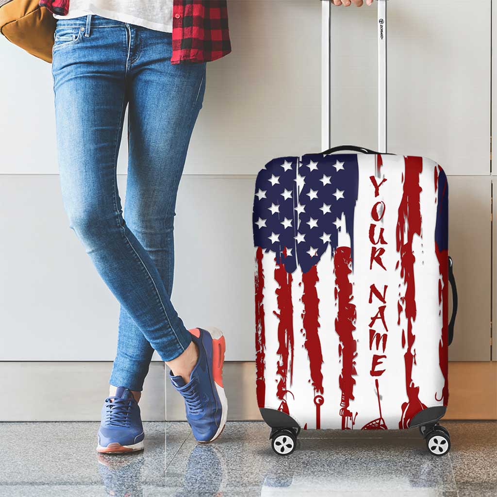 American Flag Fishing Luggage Cover Lure and Hook Elements and Custom Name Print TS04