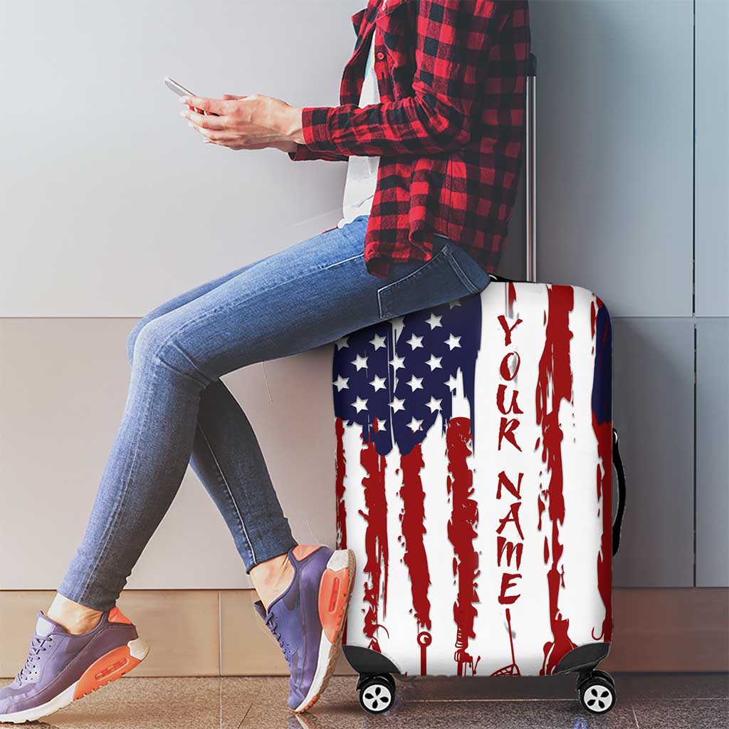 American Flag Fishing Luggage Cover Lure and Hook Elements and Custom Name Print TS04