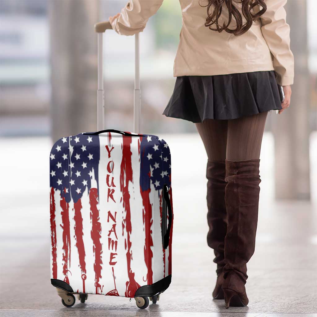 American Flag Fishing Luggage Cover Lure and Hook Elements and Custom Name Print TS04