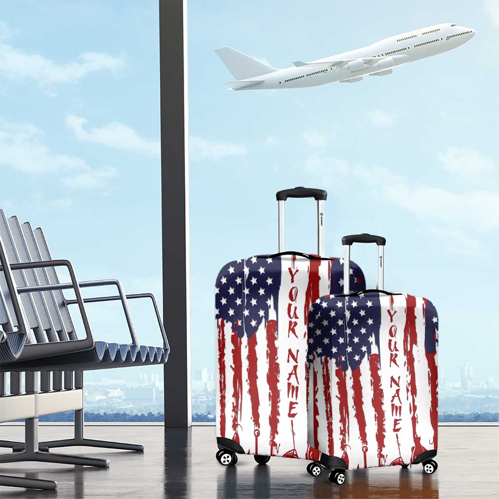 American Flag Fishing Luggage Cover Lure and Hook Elements and Custom Name Print TS04