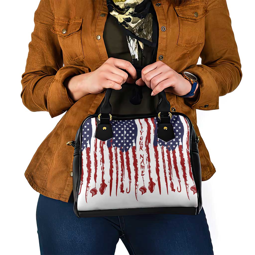 American Flag Fishing Shoulder Handbag Lure and Hook Elements and Custom Name Print TS04