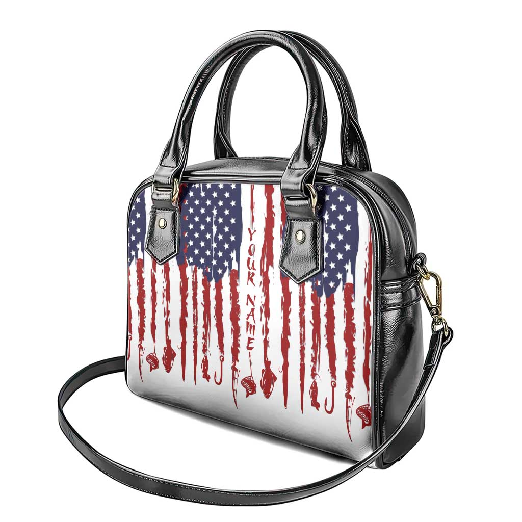 American Flag Fishing Shoulder Handbag Lure and Hook Elements and Custom Name Print TS04