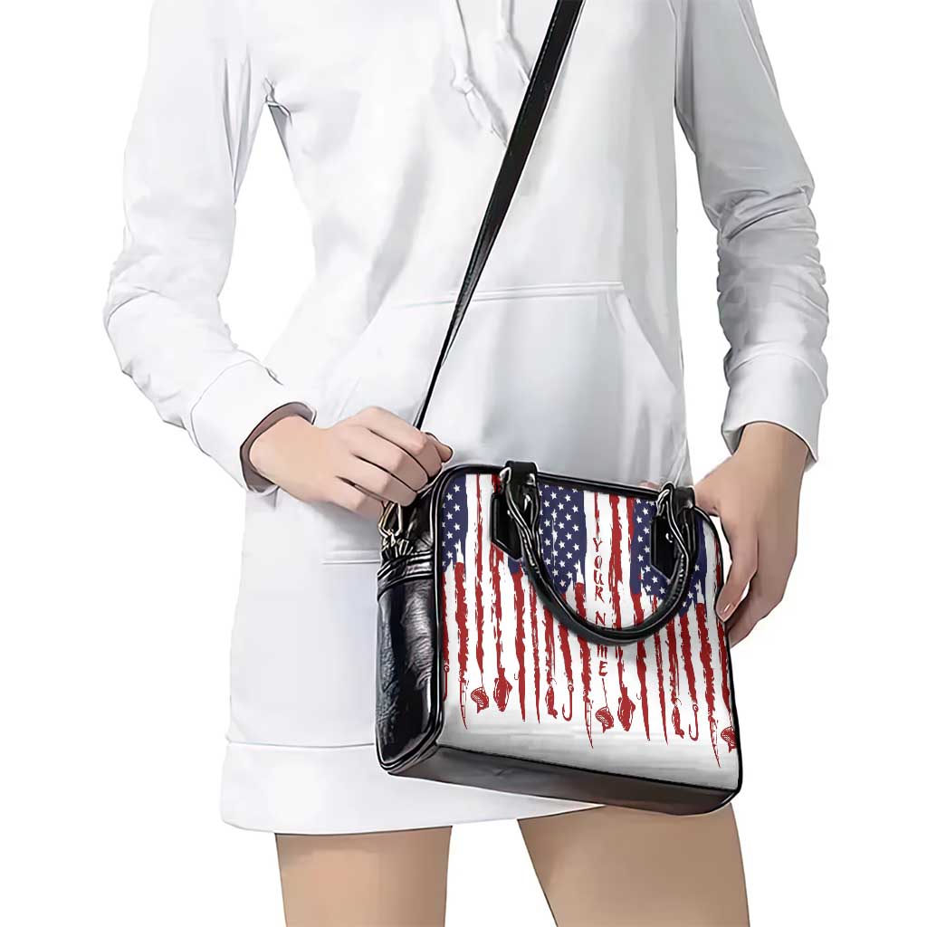 American Flag Fishing Shoulder Handbag Lure and Hook Elements and Custom Name Print TS04
