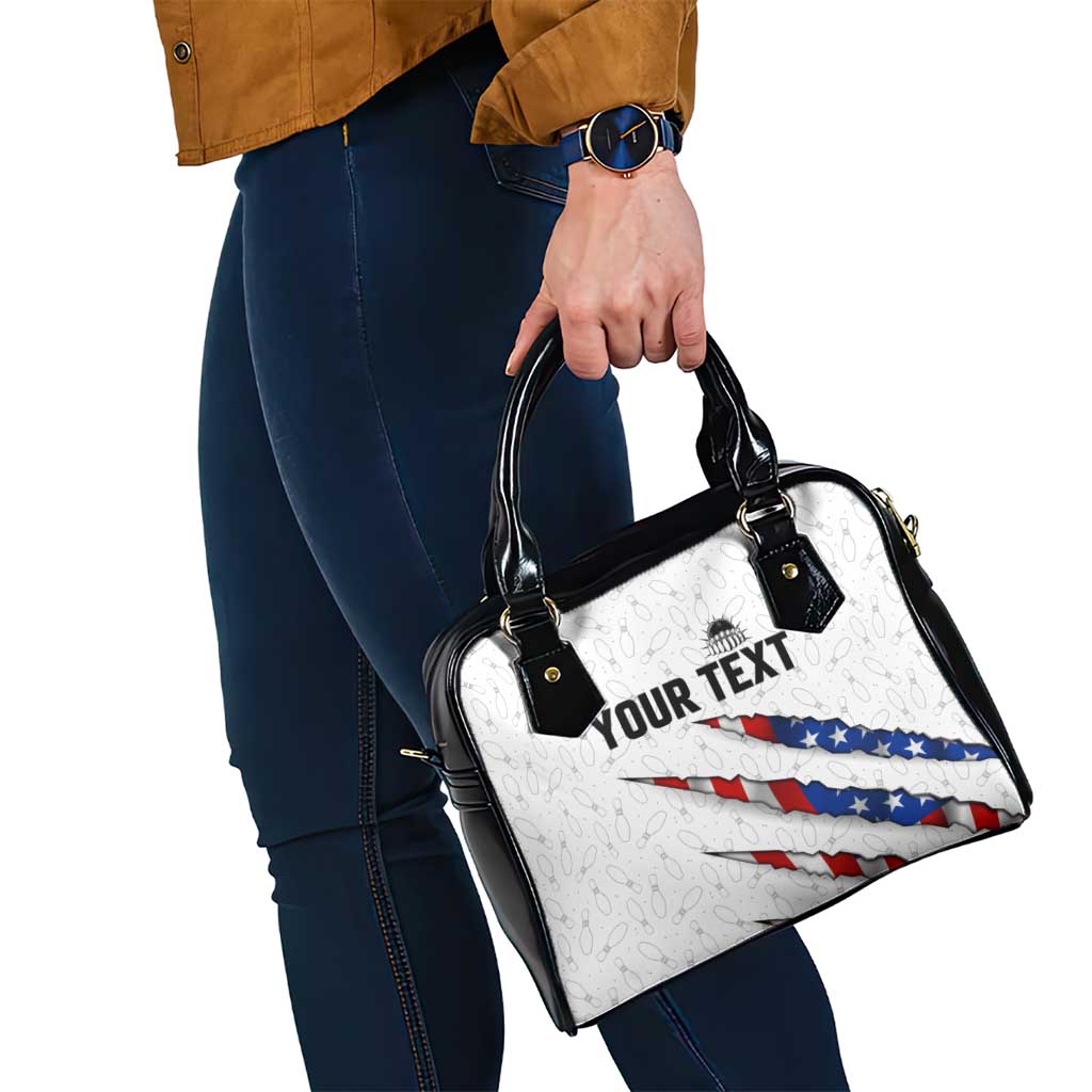 Personalized American Flag Bowling Team Shoulder Handbag Pins and Ball Torn Stripes and Patterned White TS04