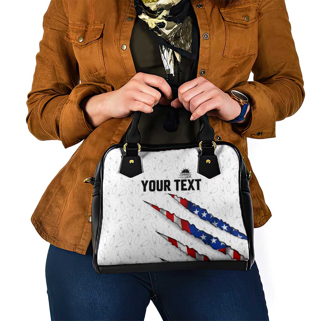 Personalized American Flag Bowling Team Shoulder Handbag Pins and Ball Torn Stripes and Patterned White TS04