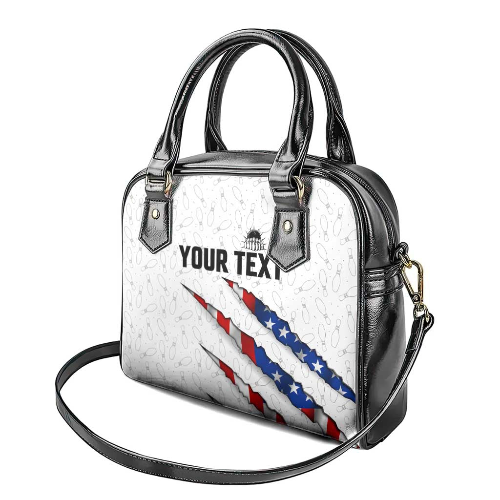 Personalized American Flag Bowling Team Shoulder Handbag Pins and Ball Torn Stripes and Patterned White TS04