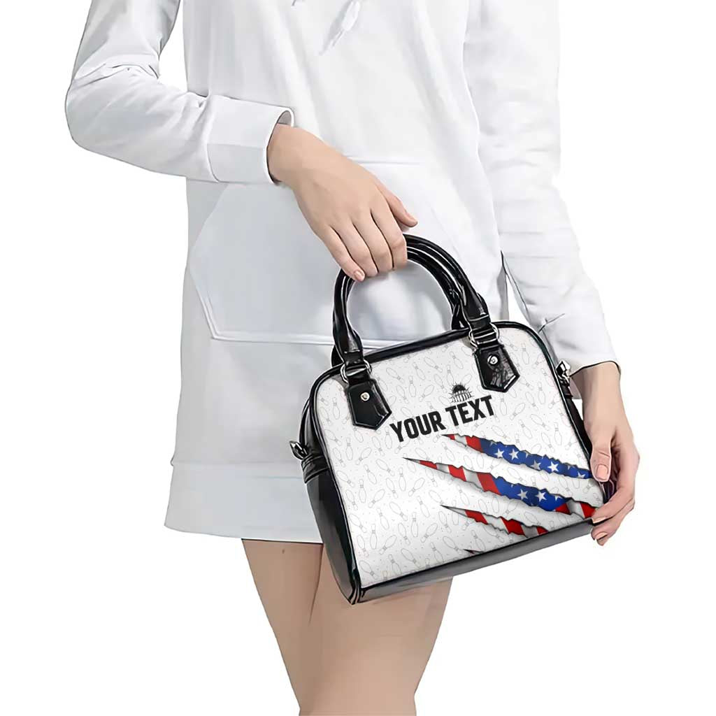 Personalized American Flag Bowling Team Shoulder Handbag Pins and Ball Torn Stripes and Patterned White TS04