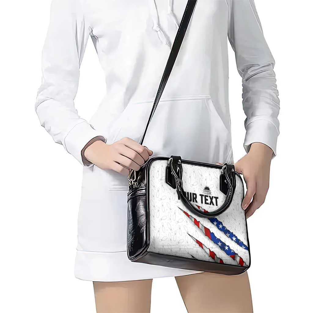 Personalized American Flag Bowling Team Shoulder Handbag Pins and Ball Torn Stripes and Patterned White TS04