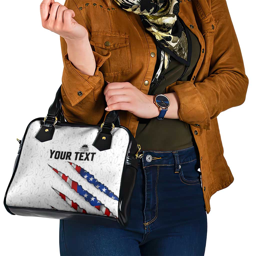 Personalized American Flag Bowling Team Shoulder Handbag Pins and Ball Torn Stripes and Patterned White TS04