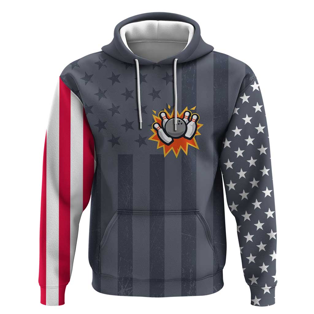 Custom Bowling Ball and Pins Hoodie American Flag Stars and Stripes in Grunge Patriotic TS04
