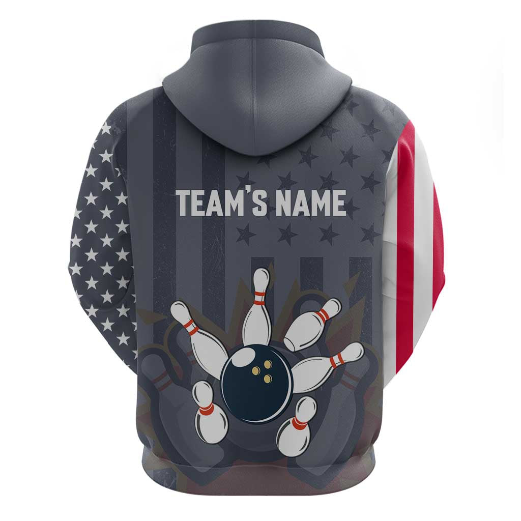 Custom Bowling Ball and Pins Hoodie American Flag Stars and Stripes in Grunge Patriotic TS04