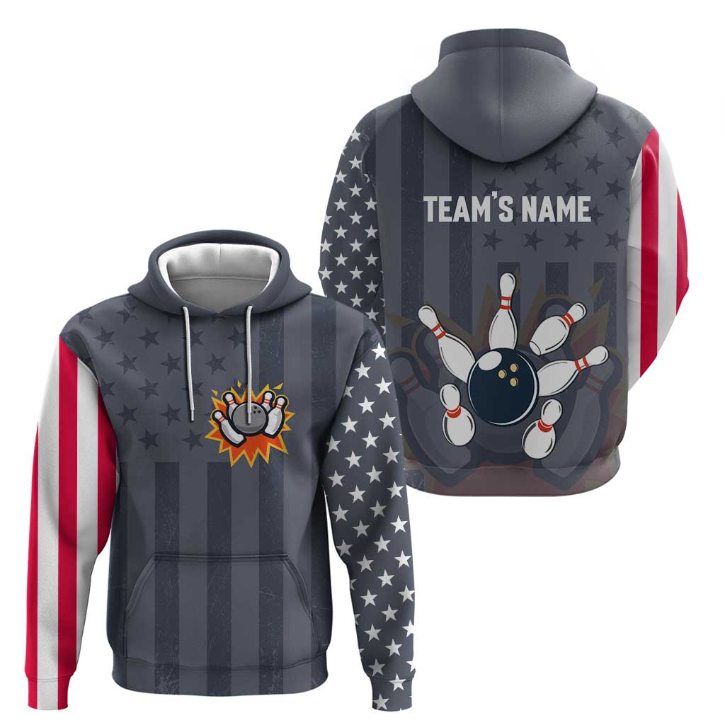 Custom Bowling Ball and Pins Hoodie American Flag Stars and Stripes in Grunge Patriotic TS04