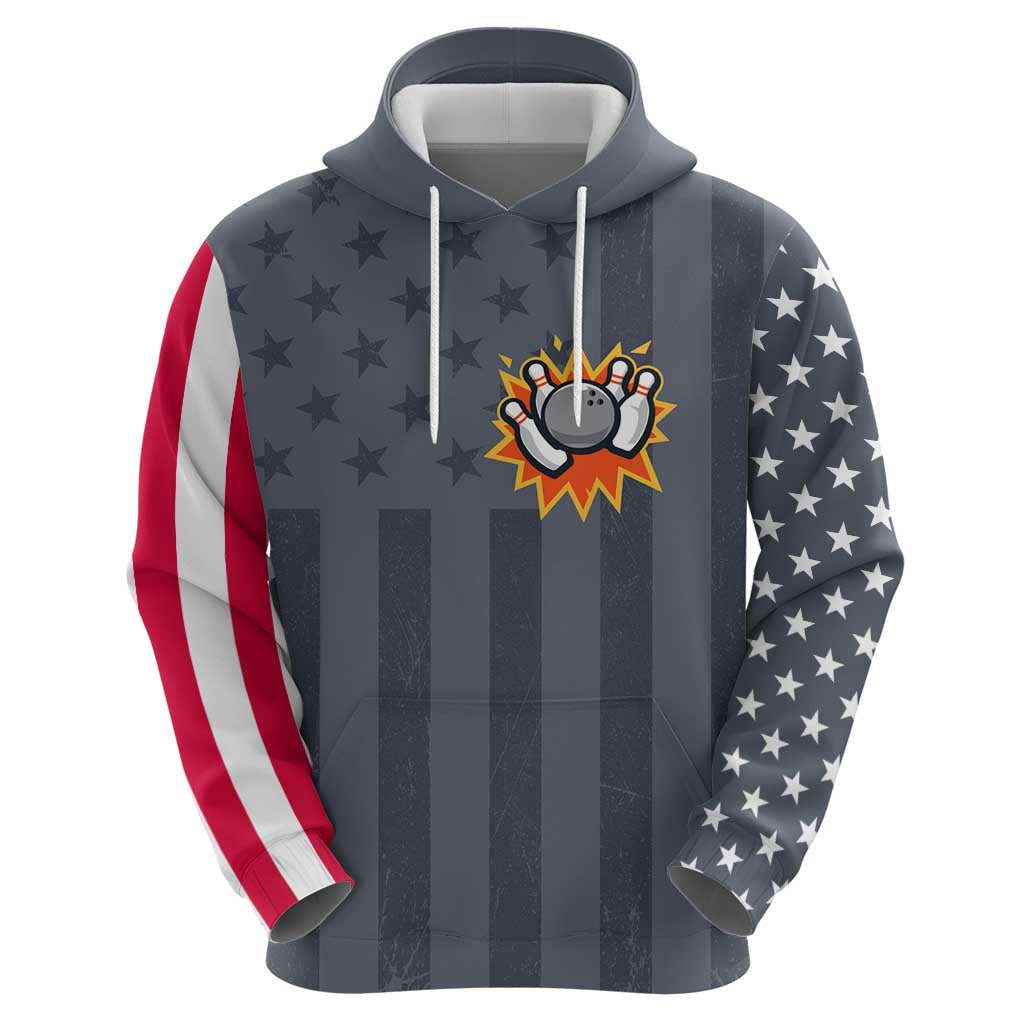 Custom Bowling Ball and Pins Hoodie American Flag Stars and Stripes in Grunge Patriotic TS04