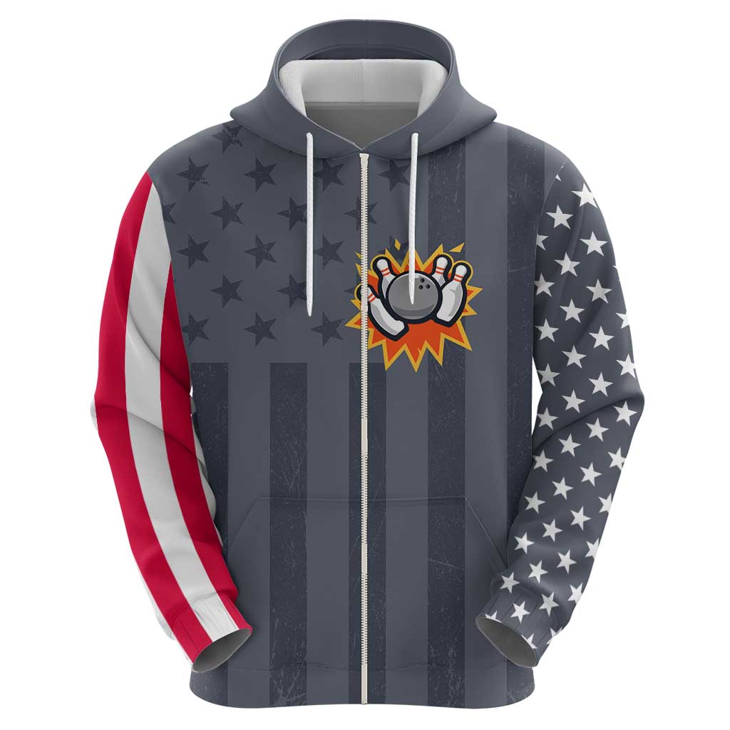 Custom Bowling Ball and Pins Hoodie American Flag Stars and Stripes in Grunge Patriotic TS04