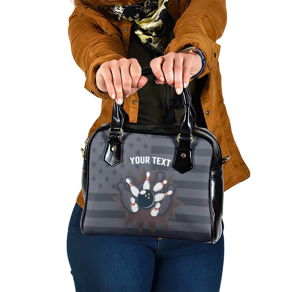 Custom Bowling Ball and Pins Shoulder Handbag American Flag Stars and Stripes in Grunge Patriotic TS04