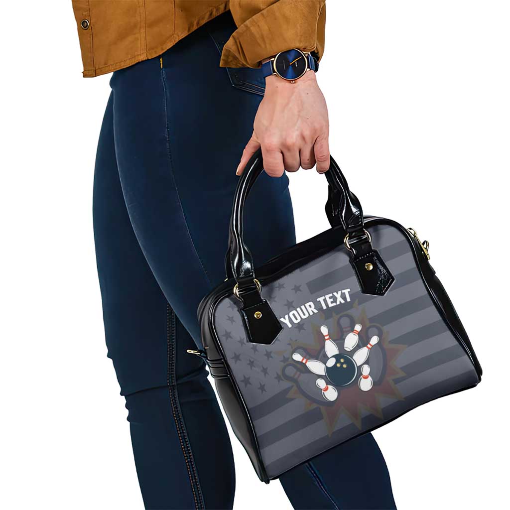 Custom Bowling Ball and Pins Shoulder Handbag American Flag Stars and Stripes in Grunge Patriotic TS04
