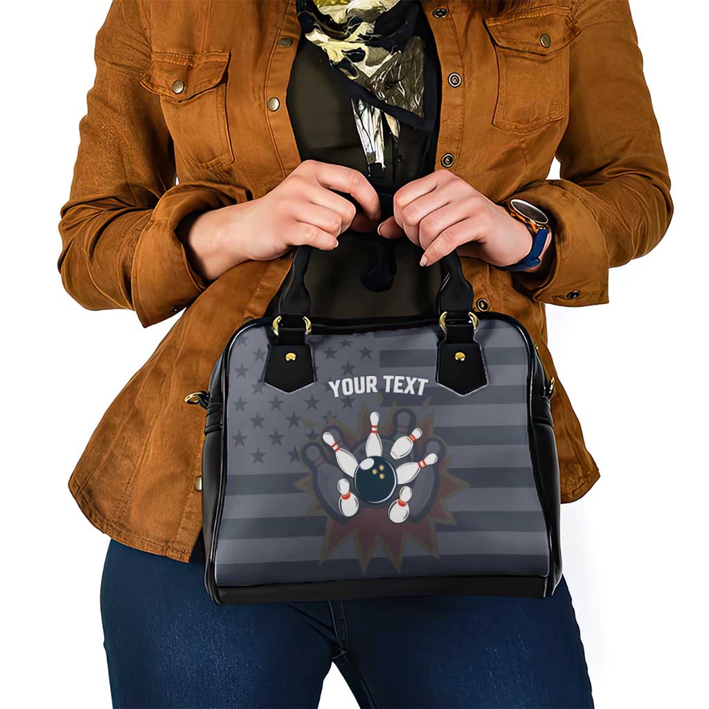 Custom Bowling Ball and Pins Shoulder Handbag American Flag Stars and Stripes in Grunge Patriotic TS04