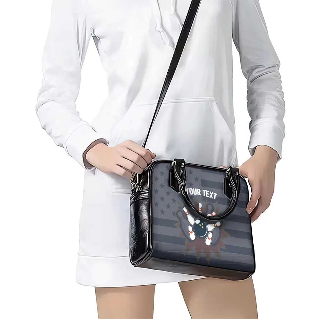 Custom Bowling Ball and Pins Shoulder Handbag American Flag Stars and Stripes in Grunge Patriotic TS04