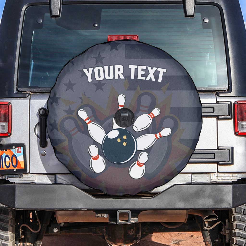 Custom Bowling Ball and Pins Spare Tire Cover American Flag Stars and Stripes in Grunge Patriotic TS04