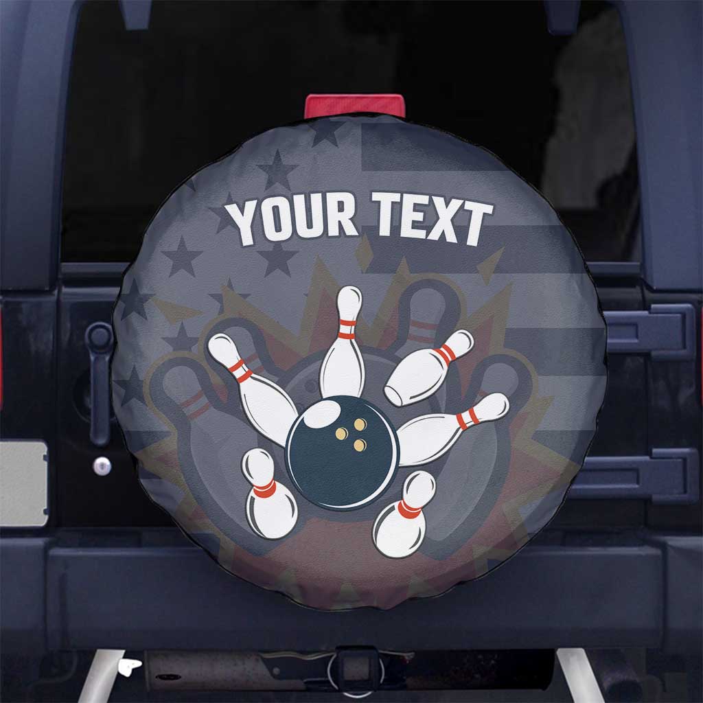 Custom Bowling Ball and Pins Spare Tire Cover American Flag Stars and Stripes in Grunge Patriotic TS04