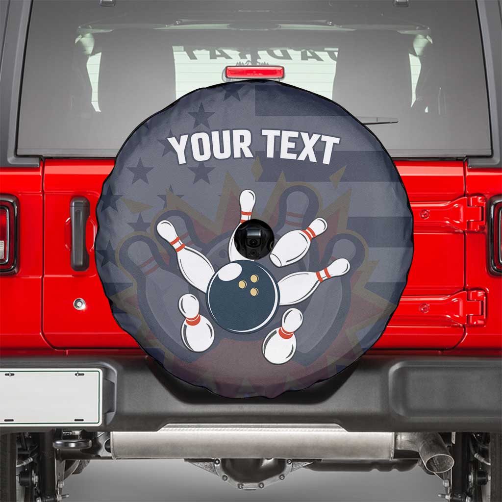 Custom Bowling Ball and Pins Spare Tire Cover American Flag Stars and Stripes in Grunge Patriotic TS04