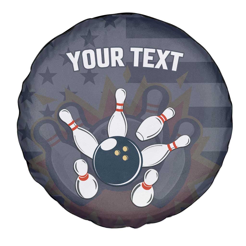 Custom Bowling Ball and Pins Spare Tire Cover American Flag Stars and Stripes in Grunge Patriotic TS04