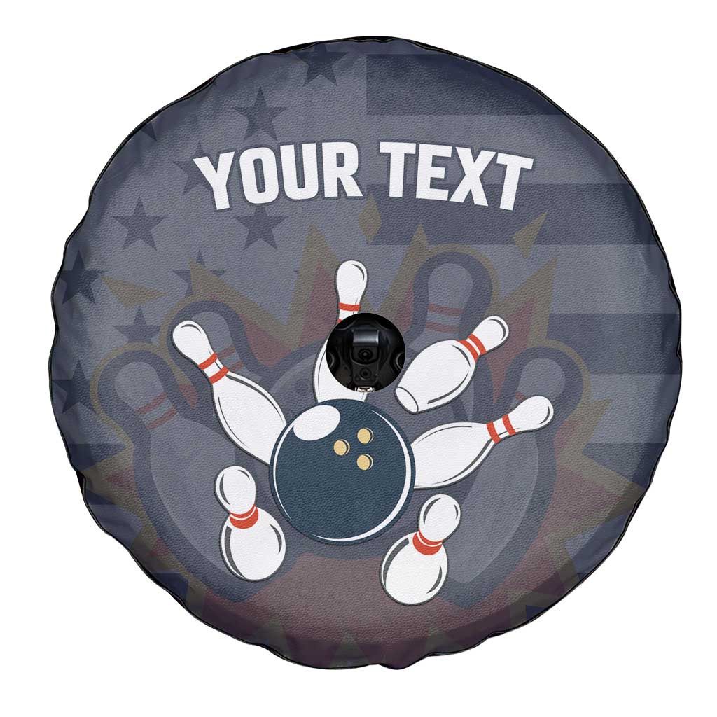 Custom Bowling Ball and Pins Spare Tire Cover American Flag Stars and Stripes in Grunge Patriotic TS04