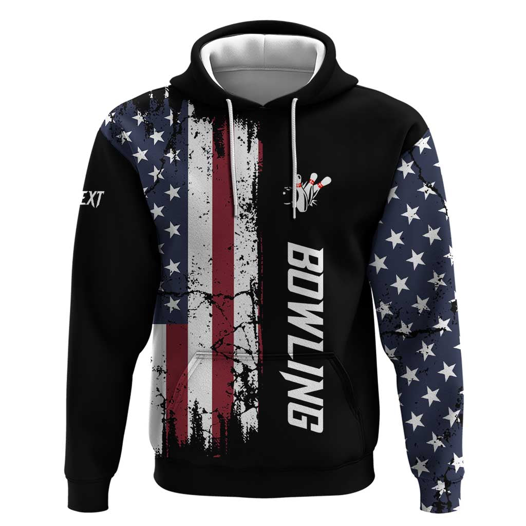 Grunge American Flag Custom Bowling Hoodie Pins Graphic and Team Text Layout Design TS04