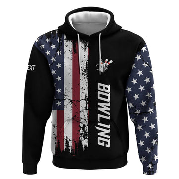 Grunge American Flag Custom Bowling Hoodie Pins Graphic and Team Text Layout Design TS04