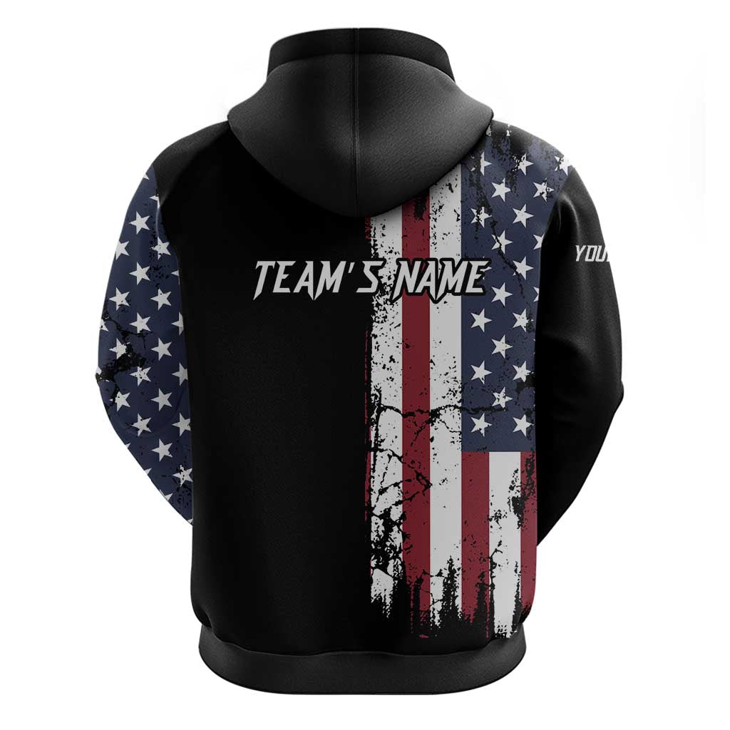 Grunge American Flag Custom Bowling Hoodie Pins Graphic and Team Text Layout Design TS04