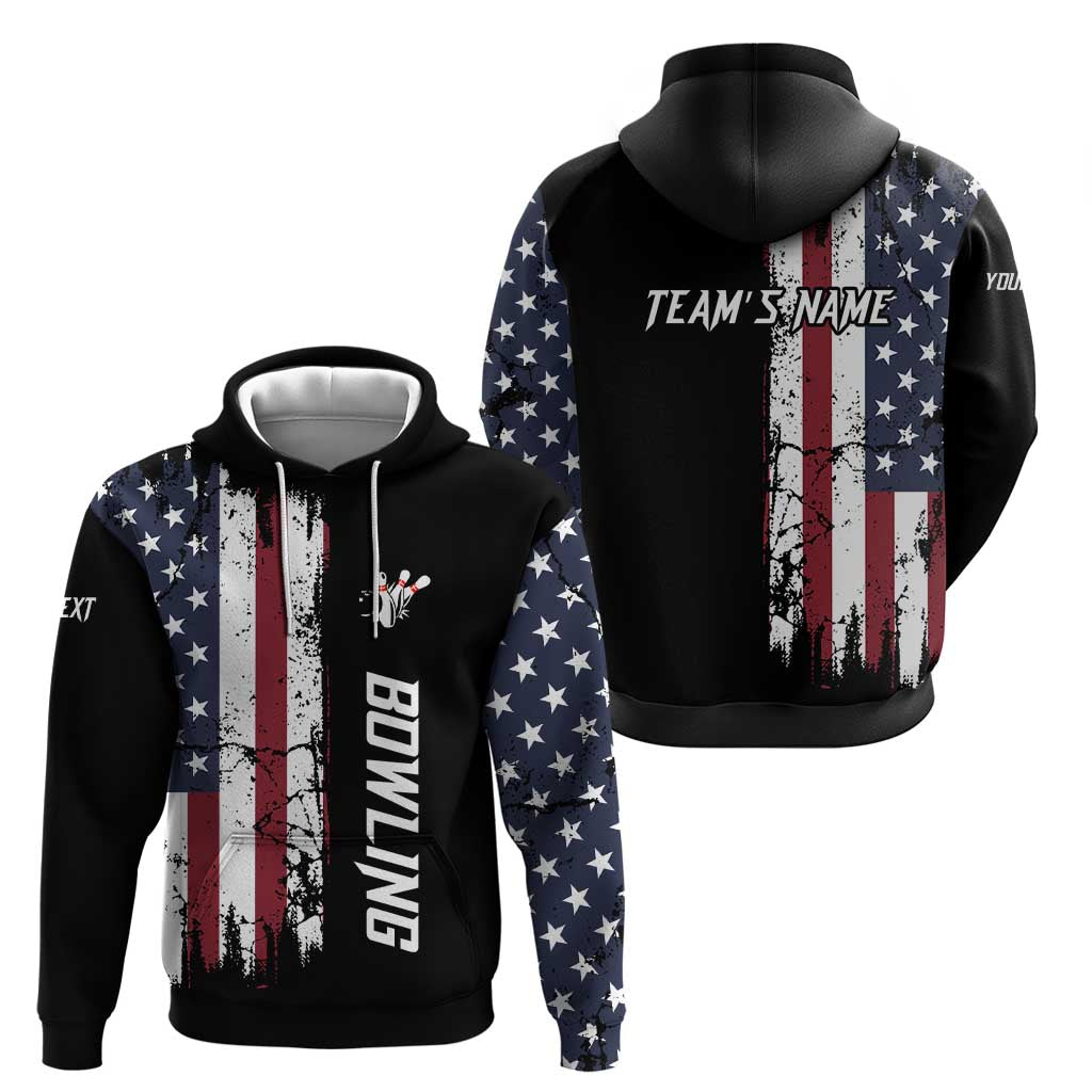 Grunge American Flag Custom Bowling Hoodie Pins Graphic and Team Text Layout Design TS04