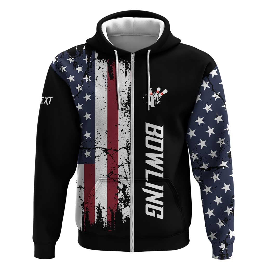 Grunge American Flag Custom Bowling Hoodie Pins Graphic and Team Text Layout Design TS04
