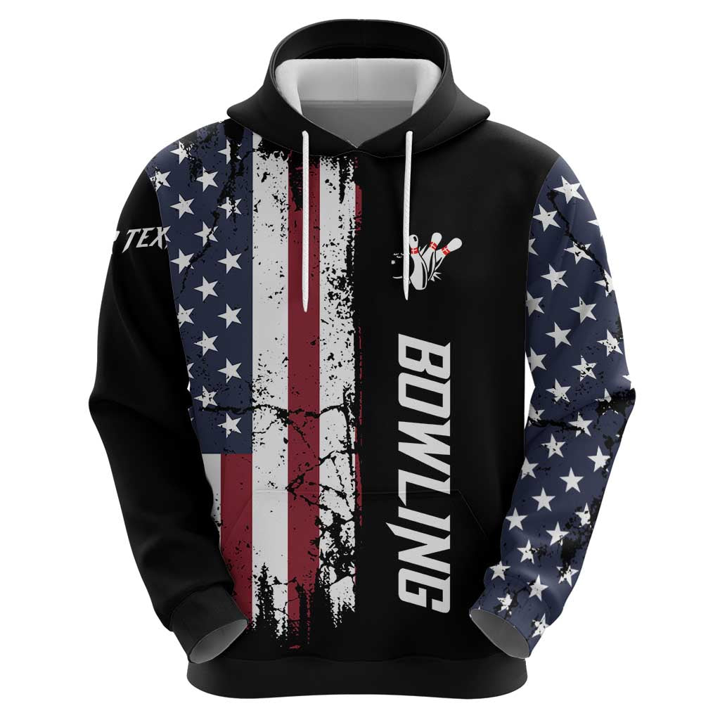 Grunge American Flag Custom Bowling Hoodie Pins Graphic and Team Text Layout Design TS04