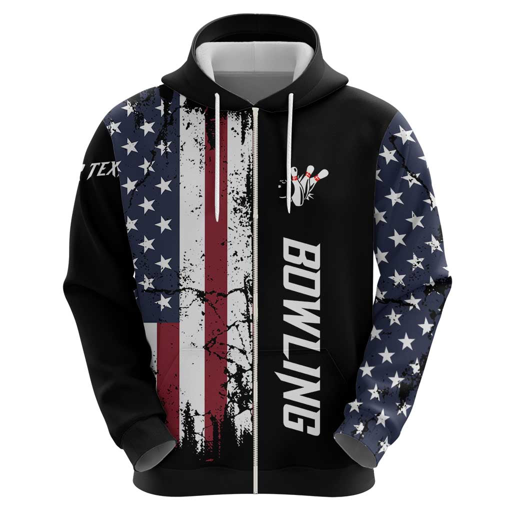 Grunge American Flag Custom Bowling Hoodie Pins Graphic and Team Text Layout Design TS04