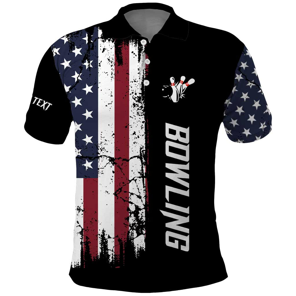 Grunge American Flag Custom Bowling Polo Shirt Pins Graphic and Team Text Layout Design TS04