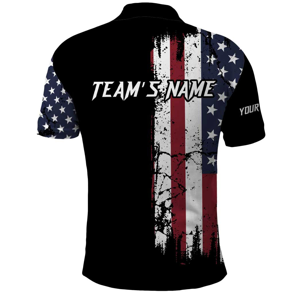 Grunge American Flag Custom Bowling Polo Shirt Pins Graphic and Team Text Layout Design TS04