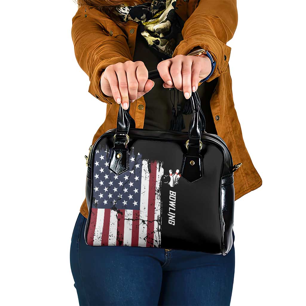 Grunge American Flag Custom Bowling Shoulder Handbag Pins Graphic and Team Text Layout Design TS04