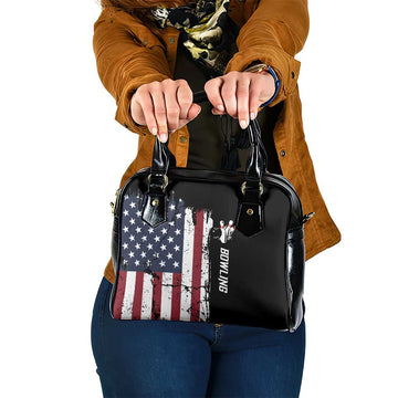 Grunge American Flag Custom Bowling Shoulder Handbag Pins Graphic and Team Text Layout Design TS04