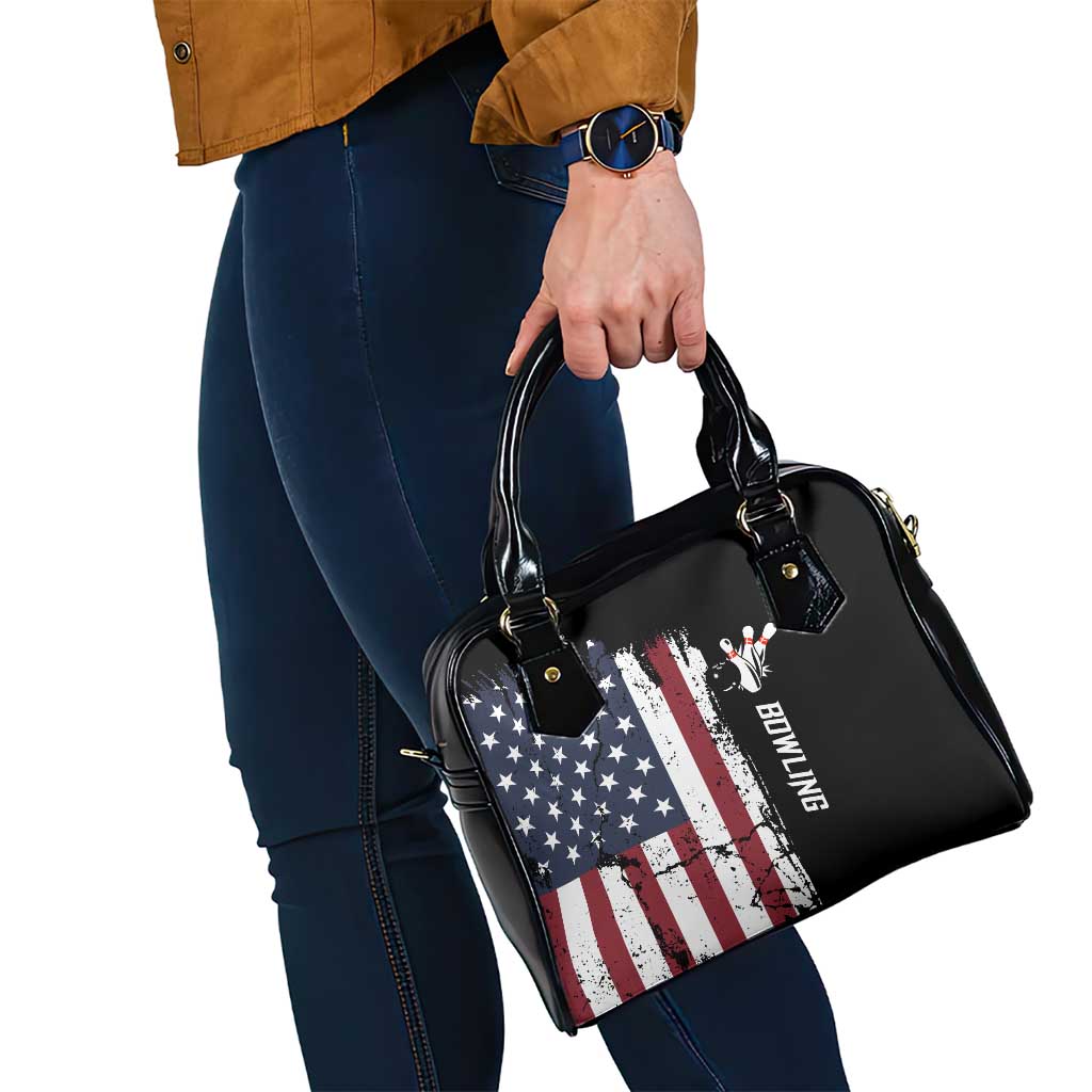 Grunge American Flag Custom Bowling Shoulder Handbag Pins Graphic and Team Text Layout Design TS04