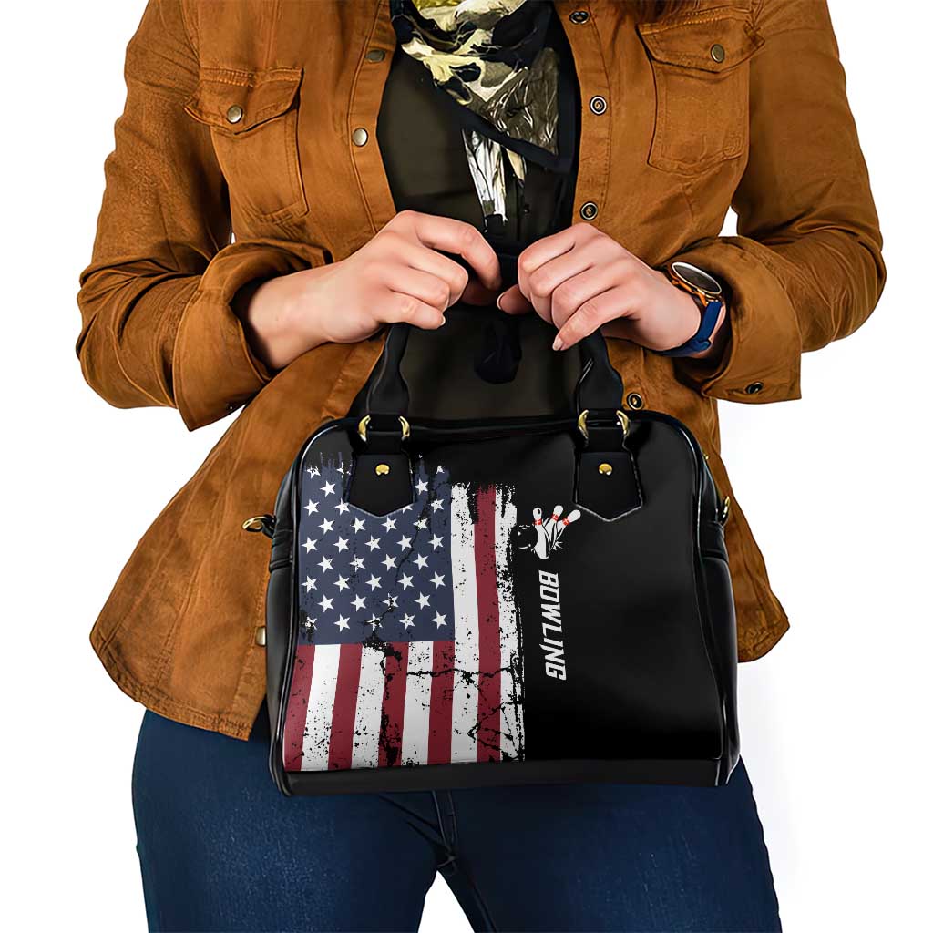Grunge American Flag Custom Bowling Shoulder Handbag Pins Graphic and Team Text Layout Design TS04
