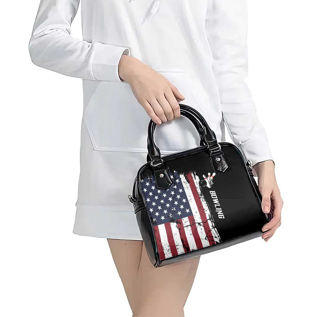 Grunge American Flag Custom Bowling Shoulder Handbag Pins Graphic and Team Text Layout Design TS04