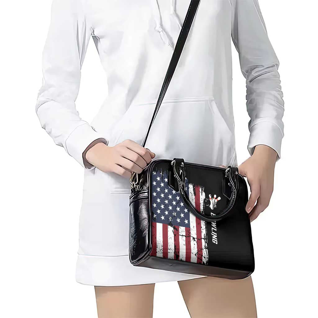 Grunge American Flag Custom Bowling Shoulder Handbag Pins Graphic and Team Text Layout Design TS04