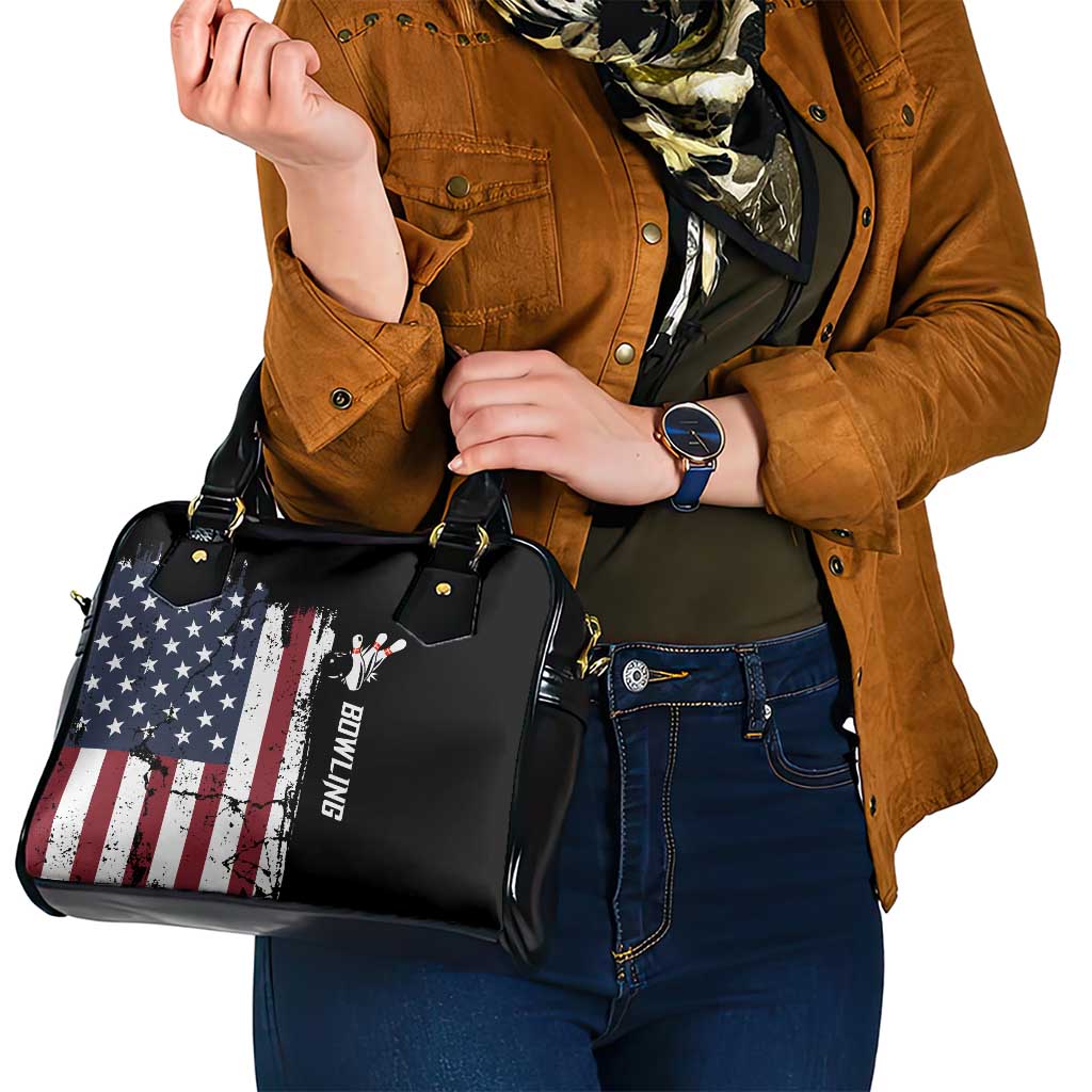 Grunge American Flag Custom Bowling Shoulder Handbag Pins Graphic and Team Text Layout Design TS04