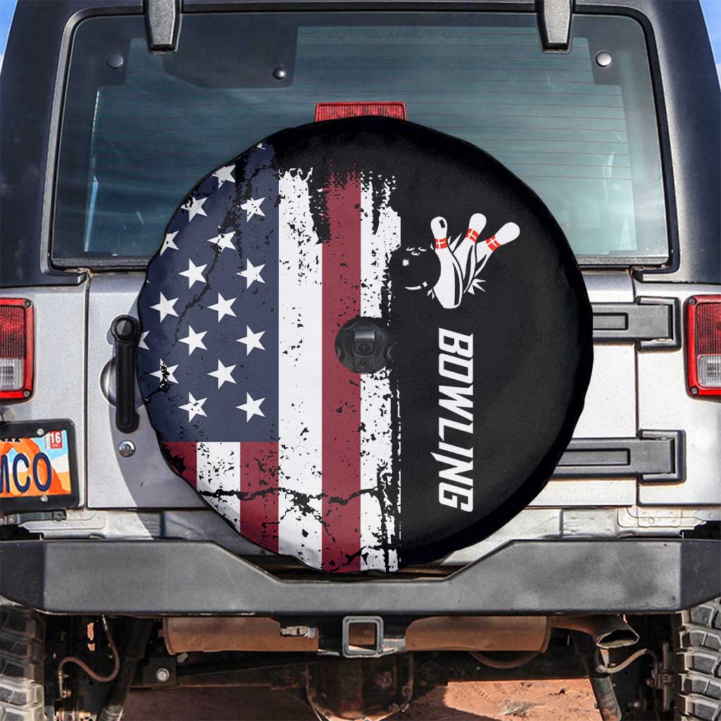 Grunge American Flag Custom Bowling Spare Tire Cover Pins Graphic and Team Text Layout Design TS04