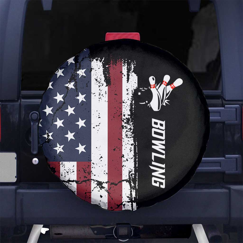 Grunge American Flag Custom Bowling Spare Tire Cover Pins Graphic and Team Text Layout Design TS04