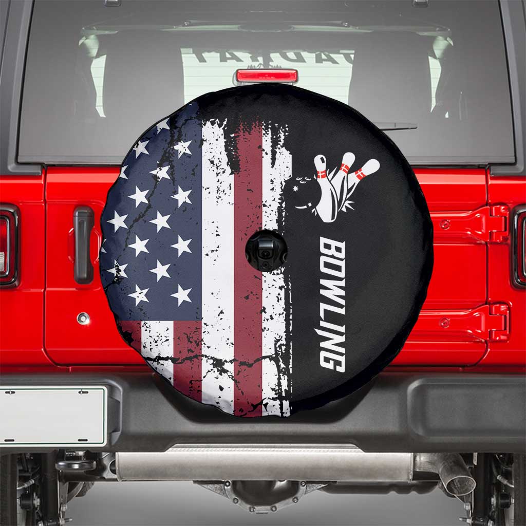 Grunge American Flag Custom Bowling Spare Tire Cover Pins Graphic and Team Text Layout Design TS04