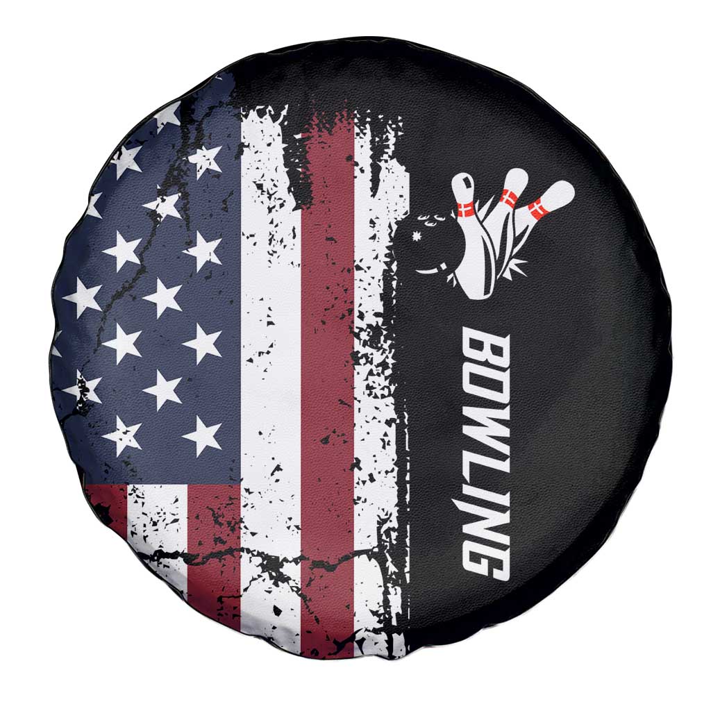 Grunge American Flag Custom Bowling Spare Tire Cover Pins Graphic and Team Text Layout Design TS04
